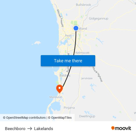 Beechboro to Lakelands map