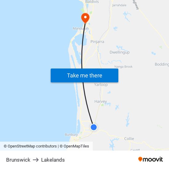 Brunswick to Lakelands map