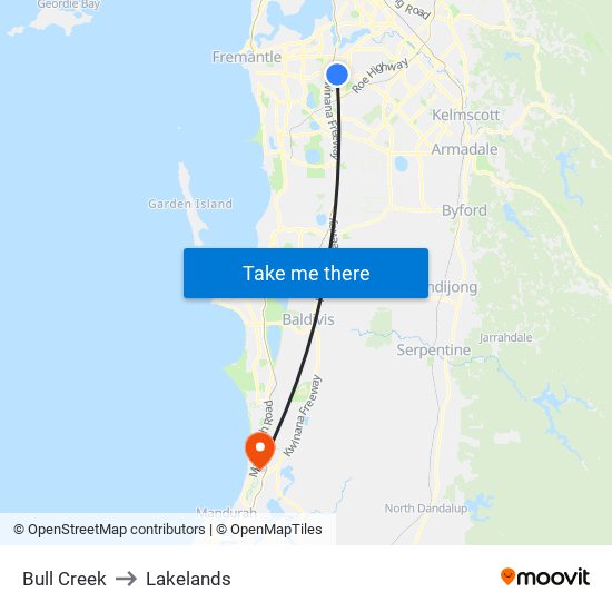 Bull Creek to Lakelands map