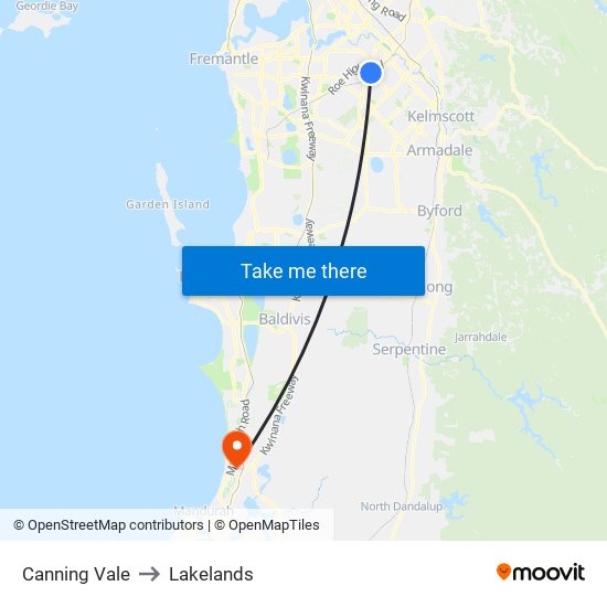 Canning Vale to Lakelands map