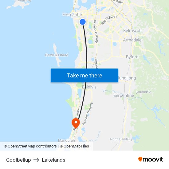 Coolbellup to Lakelands map