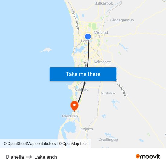 Dianella to Lakelands map