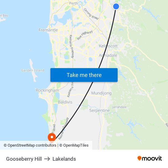 Gooseberry Hill to Lakelands map