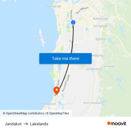 Jandakot to Lakelands map