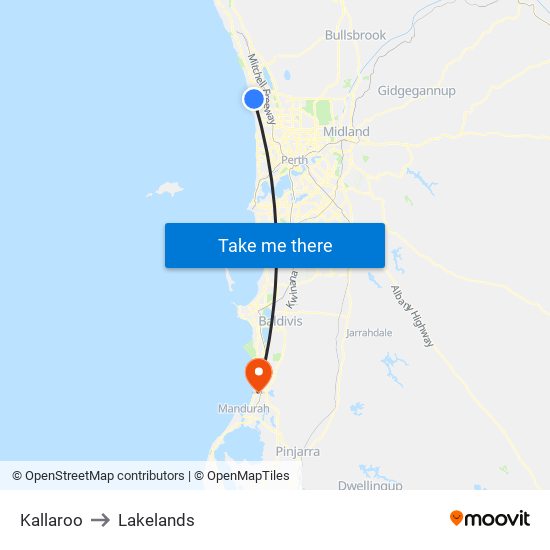 Kallaroo to Lakelands map