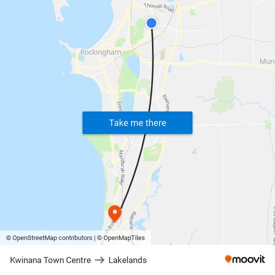 Kwinana Town Centre to Lakelands map