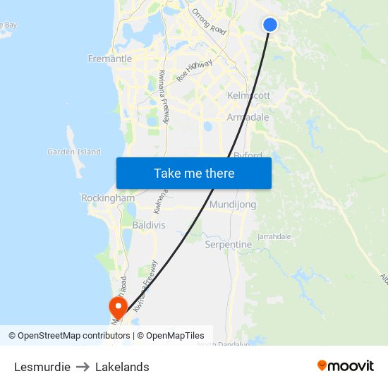 Lesmurdie to Lakelands map