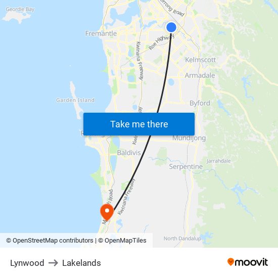 Lynwood to Lakelands map