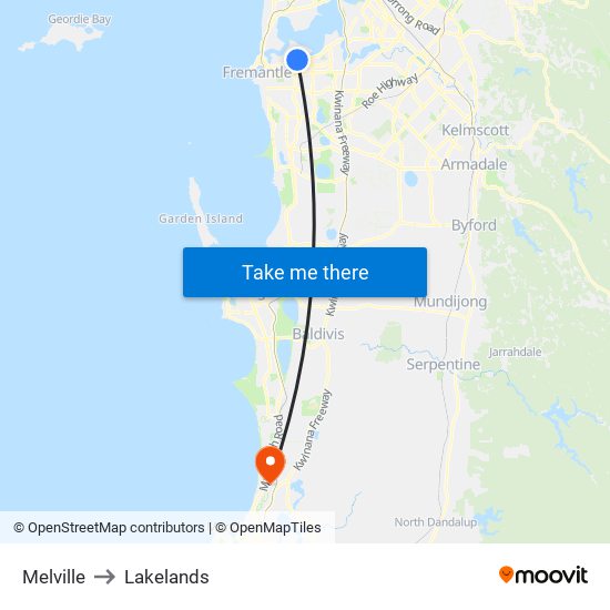 Melville to Lakelands map