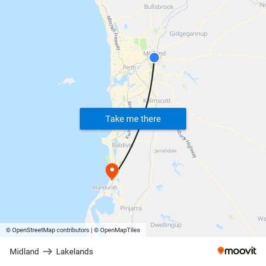 Midland to Lakelands map