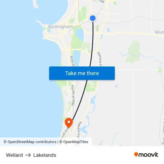 Wellard to Lakelands map
