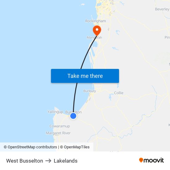 West Busselton to Lakelands map