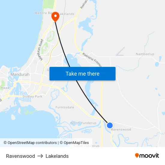 Ravenswood to Lakelands map