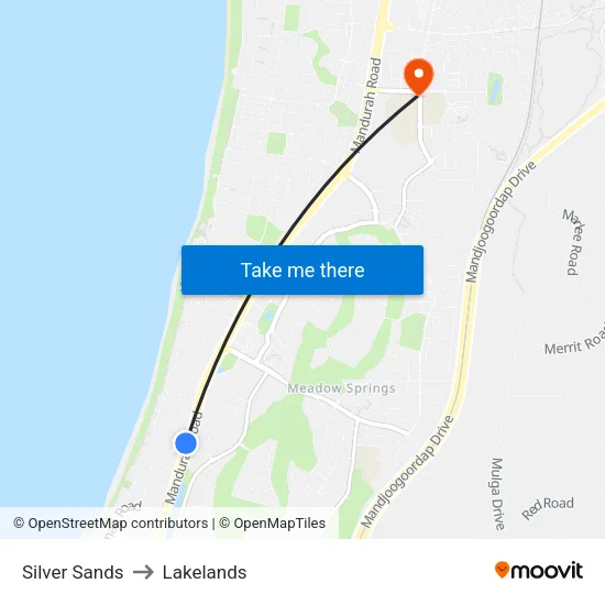 Silver Sands to Lakelands map