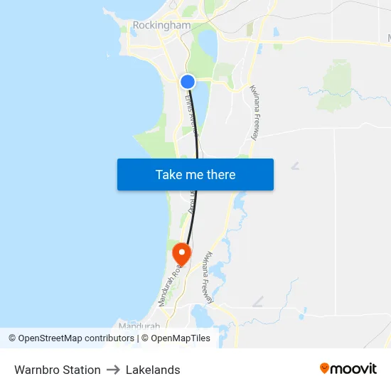 Warnbro Station to Lakelands map
