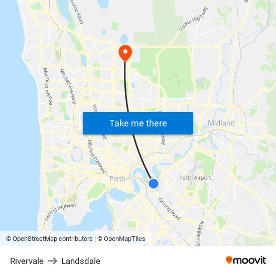 Rivervale to Landsdale map