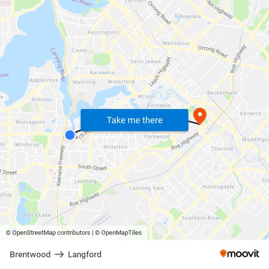 Brentwood to Langford map