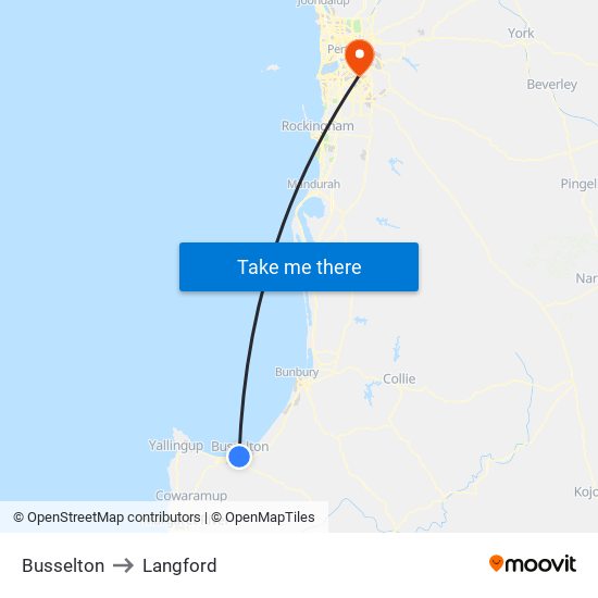 Busselton to Langford map