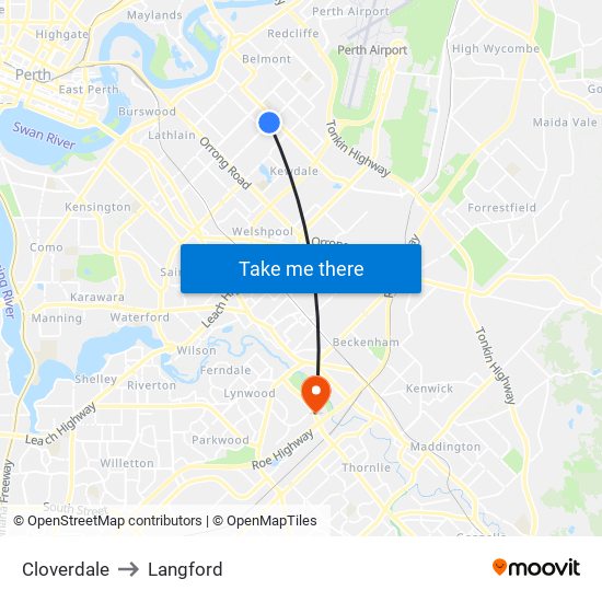 Cloverdale to Langford map