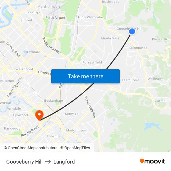 Gooseberry Hill to Langford map