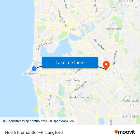 North Fremantle to Langford map