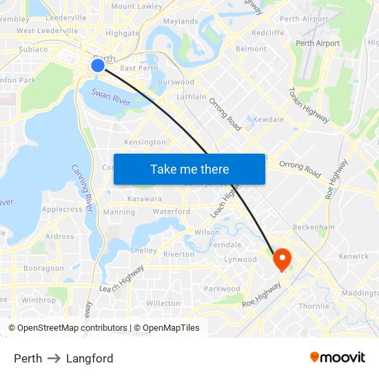 Perth to Langford map