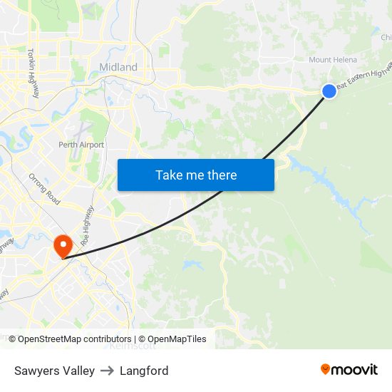 Sawyers Valley to Langford map