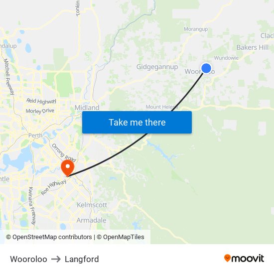 Wooroloo to Langford map