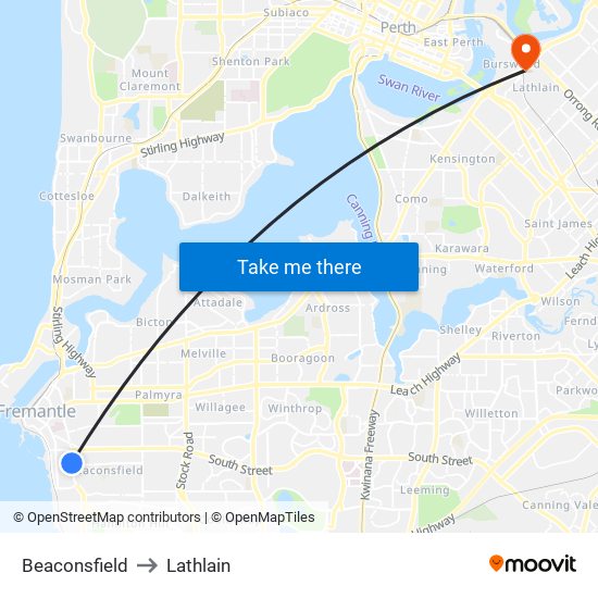 Beaconsfield to Lathlain map