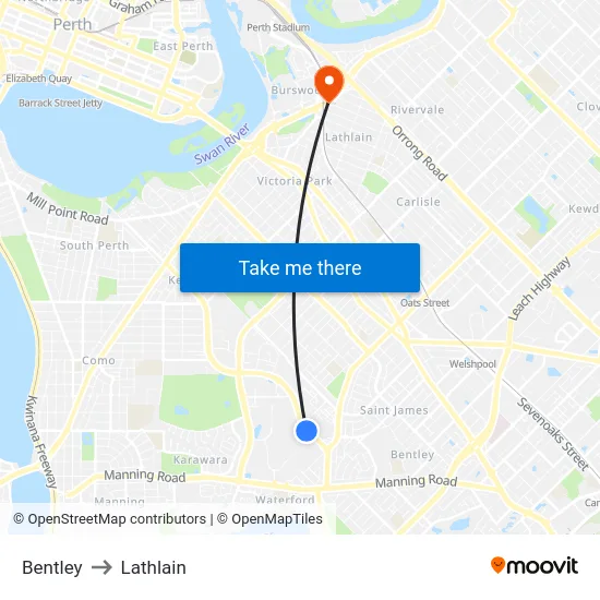 Bentley to Lathlain map