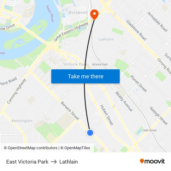 East Victoria Park to Lathlain map