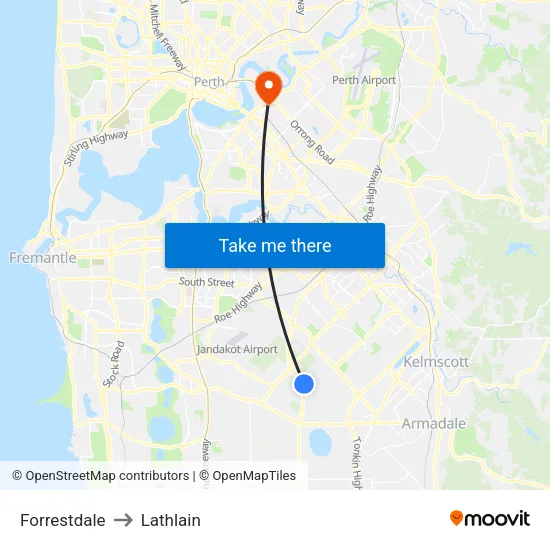 Forrestdale to Lathlain map