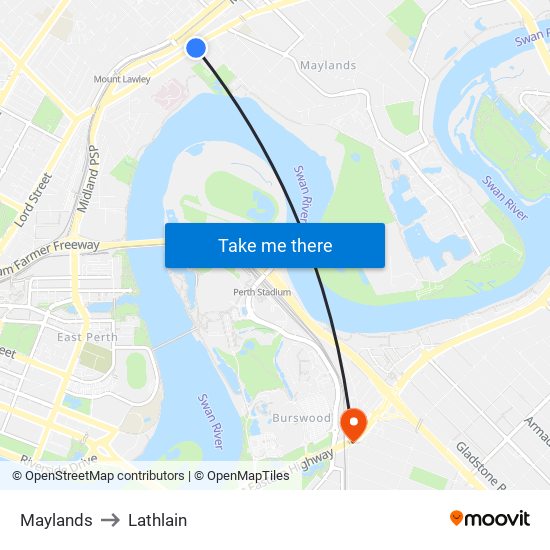 Maylands to Lathlain map