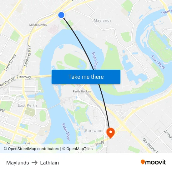 Maylands to Lathlain map