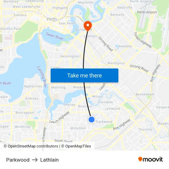 Parkwood to Lathlain map