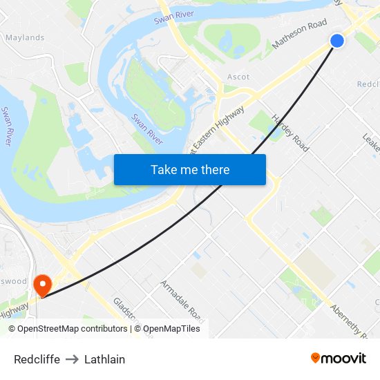 Redcliffe to Lathlain map