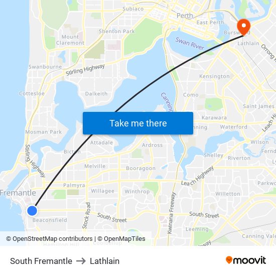 South Fremantle to Lathlain map