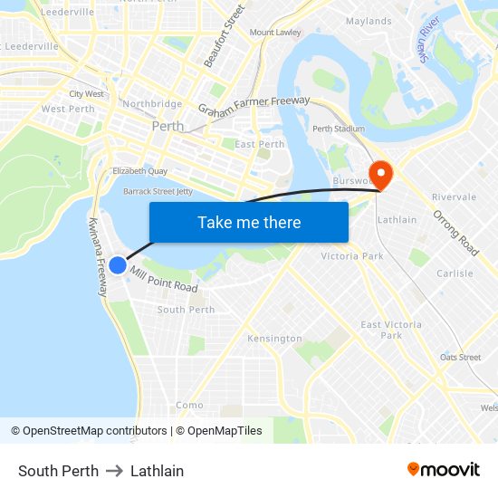 South Perth to Lathlain map