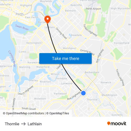 Thornlie to Lathlain map