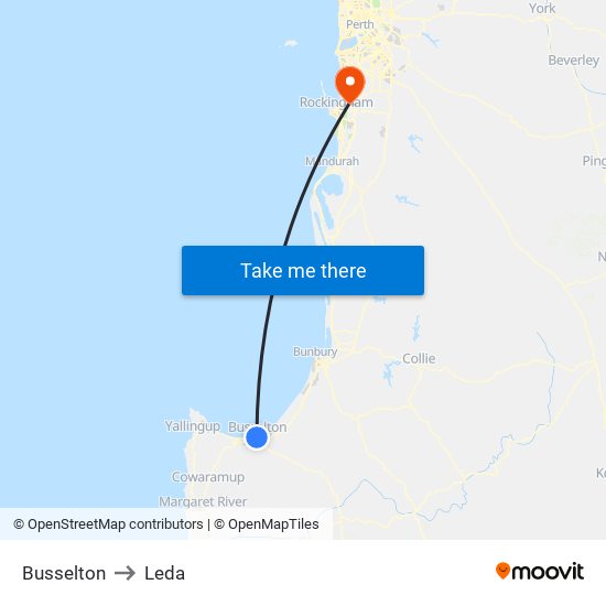 Busselton to Leda map