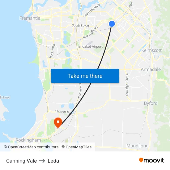 Canning Vale to Leda map