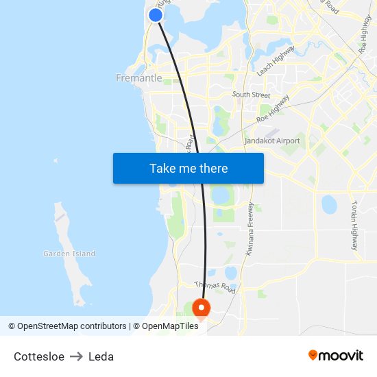 Cottesloe to Leda map