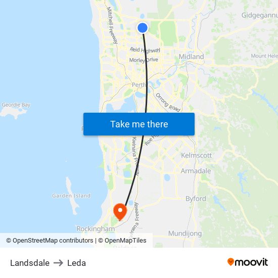 Landsdale to Leda map