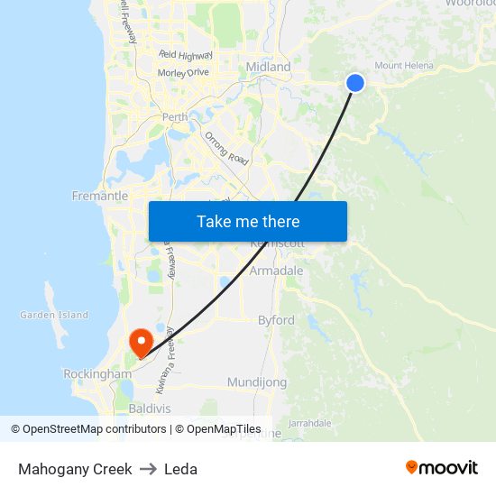 Mahogany Creek to Leda map