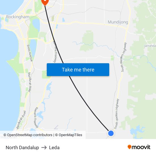 North Dandalup to Leda map