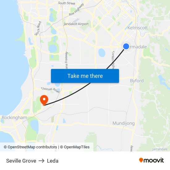 Seville Grove to Leda map