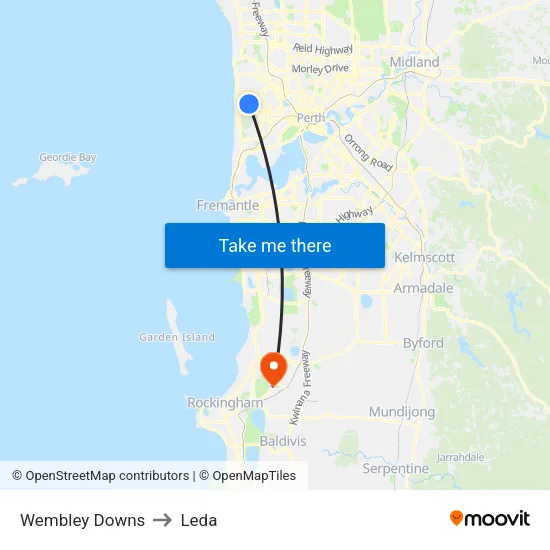 Wembley Downs to Leda map