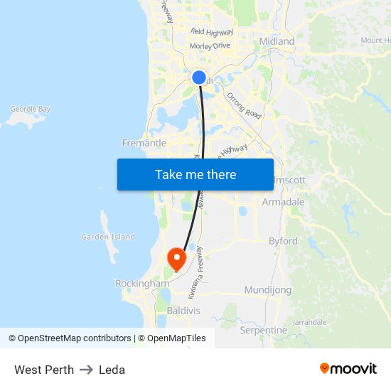 West Perth to Leda map