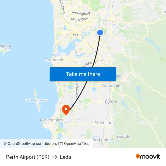 Perth Airport (PER) to Leda map