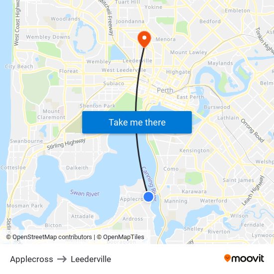 Applecross to Leederville map